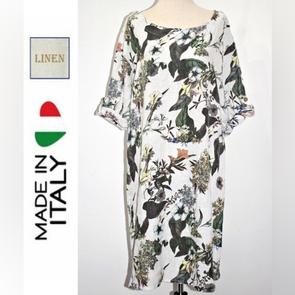 Giulia Dal Piano 100% Linen Floral Dress Made in Italy